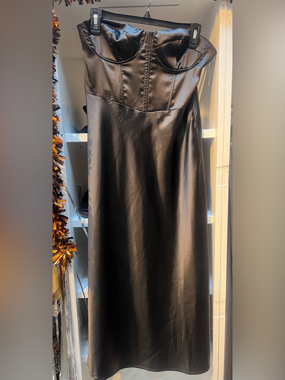 Satin Bustier Slip Dress in Black